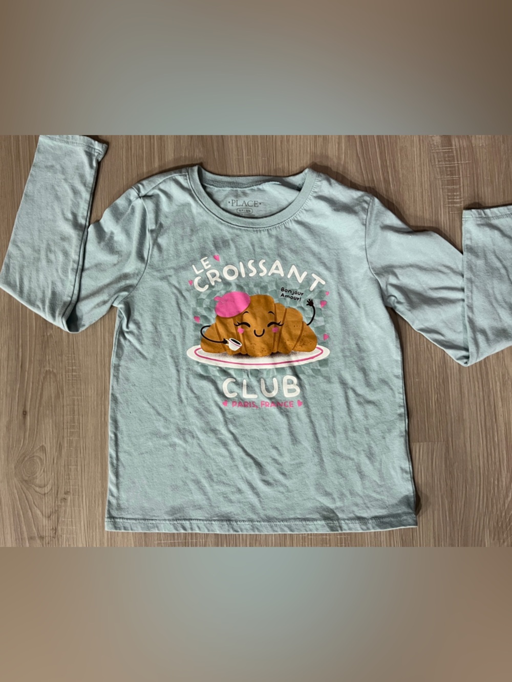 The Children's Place Girls Light Blue Long Sleeve 'Le Croissant Club’ Paris 5T